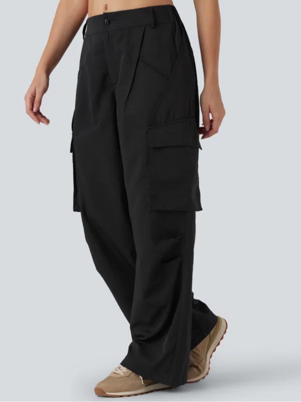 HALARA Wide-Leg Cargo Pants w/ Flap Pockets - Windbreaker Material w/ Shine NWOT